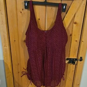 Burgundy Lace Bathing Suit Size 14